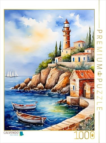 CALVENDO Puzzle Leuchtturm vor dem Hafen | 1000 Teile Lege-Größe 64 x 48 cm Foto-Puzzle für glückliche Stunden