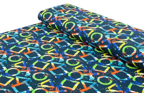 Baumwoll - Jersey Stoff Kinderstoff Formen Farbenspiel dunkel petrol - Meterware ab 25 x 150 cm - Stoff zum Nähen