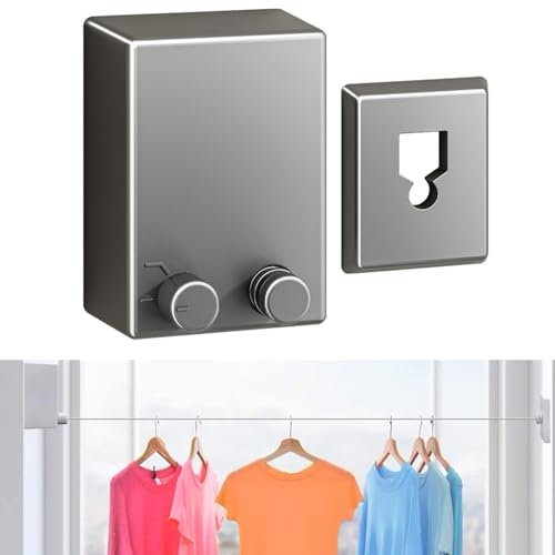 JINYOMFLY Corde à Linge Rétractable pour Balcon, 4,2M Acier Inoxydable Fil à Linge Rétractable Extérieur Intérieur Mural, Étendoir à Linge Fil Rétractable, Corde à Linge Murale Intérieur