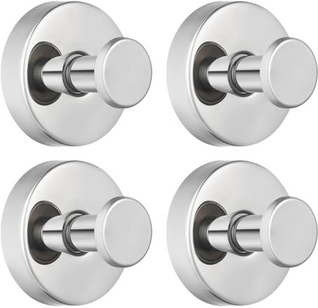 Eolax Suction Cup Hooks for Shower/Bathroom Heavy Duty Removable for Towels, Robes, Loofah - No Drill Stainless Steel Hooks for Glass, Mirror, Tile, Kitchen (4-Pack) Chrome