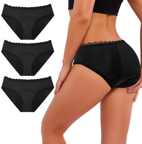 TrueEase Lot de 3 Culotte Menstruelle en Coton, Culotte Périodiques Lavable, Slips menstruels Anti-Fuite pour règles, Post-Partum, récupération, sous-vêtements menstruels avec Sac à Linge-XL