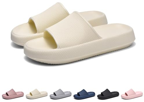 GemChve Claquettes Femme,Sandales Homme,Antidérapant Chaussons Léger Pantoufles de Douche Souplesse Sliders Soft Tongs pour Maison Piscine Jardin Geeignet Off-white37/38EU