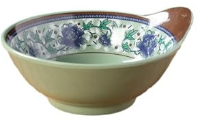 Blau-weiß glasiertes Porzellan, exquisiter runder Retro-Teller – 11,4 cm große Schale mit einem Ohr