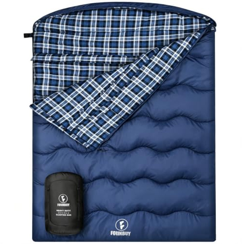 FORINBUY 0 Grad Flanell Doppelschlafsack Winter Schlafsack für 2 Personen | 100% Baumwoll-Flanell Futter,Heavy Duty,wasserabweisend & warm Deckenschlafsack ideal für Paare, Familien & Camping,RV-Reisen