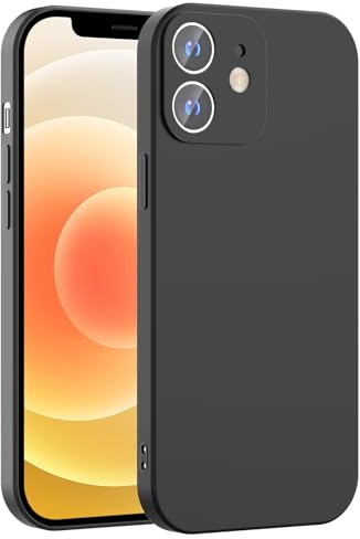 Honara Silicone Case for iPhone 12, Full Camera Protection, Slim Liquid Silicone Phone Bumper Cover, Soft Touch, Antiskid, DustProof, Shockproof, Drop-Resistant, Anti-Scratch Cases (Black)