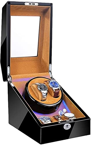 MKAK Avvolgitore for Orologio Automatico 2 + 3 PORTATO Avvolgitore a Doppio Orologio Leggero con 3 Orologi Spaces Spaces Motore Ultra-Silenzioso 4 modalità di Rotazione Accessori per Orologi(Brown)