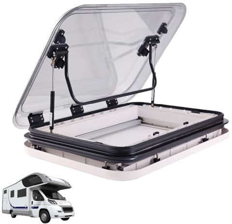 Poxvythb Claraboya LED de Empuje Externo para RV, Remolque de Carga, Ventana de Caravana, ventilación de Techo de 700 x 500 mm, Cubierta acrílica Hueca de Doble Capa con Red y Parasol