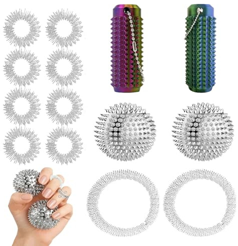 14 Stück Skills Set, Skills Borderline Massageball Akupressur Ring Set | 2 igel Massagestab, 8 Akupressur Ring, 2 Massage Armbände, 2 Akkupressurbälle, Geeignet für Massage und Stressabbau