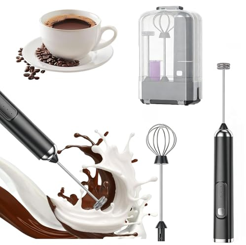Wenbones Elektrischer Milchaufschäumer mit Aufbewahrungsbox | 3-in-1 Frappe mixer, schneebesen elektrisch, USB-C wiederaufladbar, für Kaffeeliebhaber, 2 Rührköpfe, Geschenkverpackung