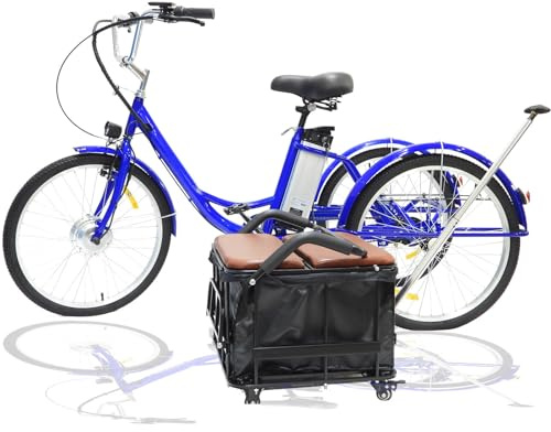 HVEMSHXH E-Bike Dreirad für Erwachsene,24 Zoll wendiger Einkaufswagen mit Rollen und Zugstange,36 V 13 Ah Abnehmbarer Akku,für Männer, Frauen, ältere Menschen,Maximale Traglast 180 kg