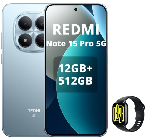 XIAOMI Redmi Note 15 Pro 5G 12GB+512GB Smartphone,MTK Dimensity 7400-Ultra,6.83 AMOLED Display 200MP Fotocamera, Batteria 6580mAh, IP68,Caricatore Non,Blu,incluso Smart Watch