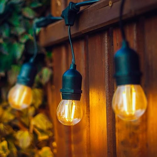 LEDKIA LIGHTING Set Girlande Waterproof 5.5 M Schwarz + 8 LED Lampen E27 Filament 4 W 2700K Warmweiß | Ideal für Weihnachten