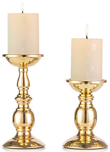 Nuptio Eisen Säulenständer Kerzenhalter, Tischdekoration Kerzenständer für Hochzeit Party Geburtstag Abendessen Bei Kerzenlicht, Vintage Kerzenständer Hausdekoration, Kupferfarbe (Gold, Klein + Groß)