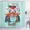 ABAKUHAUS Mops Duschvorhang, Kapitän Hund mit Hut Jacke, Stoffliches Gewebe Badezimmerdekorationsset mit Haken, 175 x 200 cm, Blassblau Marineblau