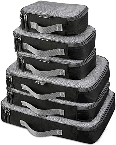 G4Free 3pcs/4pcs/6pcs/7pcs/9pcs Packing Cubes Suitcase Organiser Packing Bags Luggage Organiser Value Set for Travel Home Storage ((1S+2M+2L+1XL)-6PC-mesh, Black)