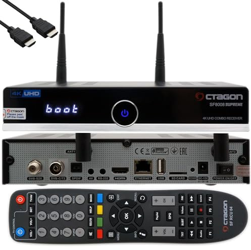 Octagon SF8008 4K Combo Supreme UHD HDR TV Receiver - Satellit, DVB-T2/ Kabelreceiver, E2 Linux Smart TV Box, EasyMouse HDMI, 2.4/5G Dual-Band WiFi, Aufnahmefunktion mit 500GB M.2 SSD