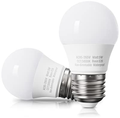 ZASTION Waterproof LED Refrigerator Light Bulbs 40W Eqv, 120V, Daylight 5000K, E26 Medium Base, Fridge Light Bulb, Freezer Bulb, A15 LED Appliance Bulb, Not Dimmable