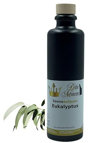 Dufte Momente | Saunaduft Eukalyptus 200ml in Steinzeugflasche mit Korkmündung | mit ätherischem Öl | vegan, ohne Tierversuche | in gewohnter Premiumqualität