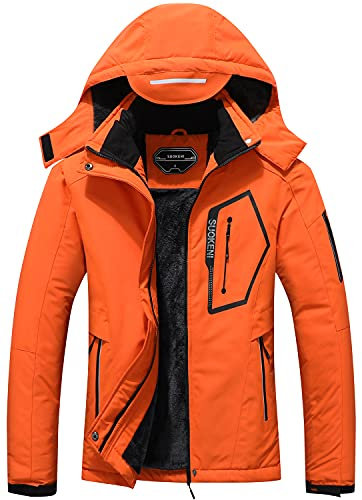 SUOKENI Damen Wasserdicht Warm Winter Schneemantel Kapuze Regenmantel Ski Snowboard Jacke, Orange/Abendrot im Zickzackmuster (Sunset Chevron), XL
