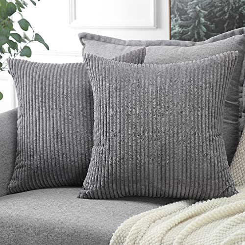 Soleebee 2er Set Kordsamt Kissenbezüge, Weiche Kord Plüsch Dekorativ Kissenbezug Sofa Zierkissenbezüge Dekokissen Kissenhülle Set für Couch Schlafzimmer Zuhause Auto Dekor (60x60cm, Dunkelgrau)