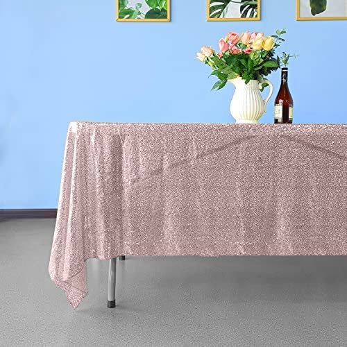 Trimming Shop 1 tovaglia rettangolare con paillettes rosa cipria 177,8 x 365,8 cm, con paillettes luccicanti, per feste, matrimoni, ricevimenti, compleanni, baby shower, festival, cerimonie, dessert