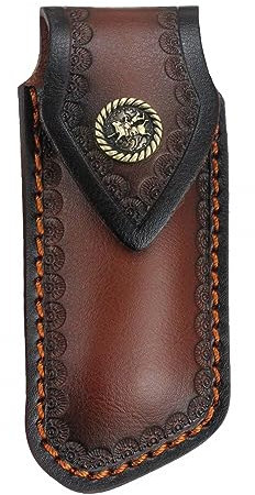 MiOYOOW 5.1 '' / 5.4 '' Faltender Gürtelmesser Schutzhülle Tasche tragbare Ledermesserscheide mit Gürtel zum Aufhängen von Löchern für die Camping Jagd Dschungel Erkundung