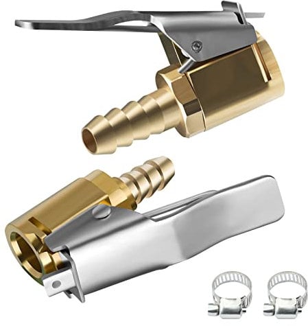 URAQT Car Valve Lever Plug Air Chuck, 1/4 Inch 2 pcs Hose Clips+2 pcs Brass Tire Air Chucks Valve Connector, Car Tire Hoses Truck Tyre Open End Tyre Tool for Motorcycle Car Bicycle Trucks (8 mm)