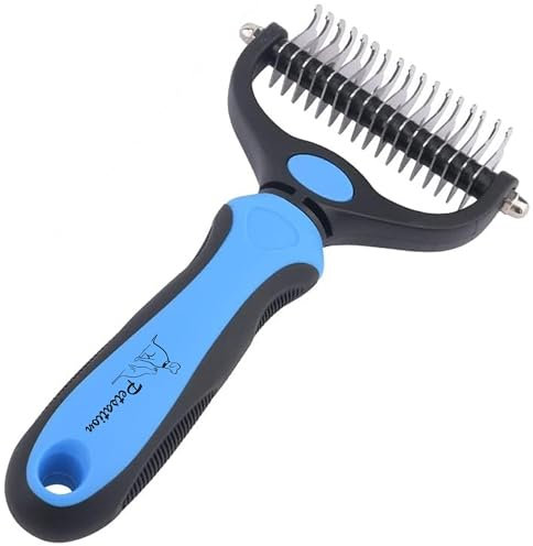 Petsation® [Das Original Unterwollbürste Hundebürste Katzenbürste für langhaar Unterwollkamm entfernt Unterwolle & Verfilzungen Massageffekt & Deckhaarschutz Fellbürste (M (7 cm Breit), blau)