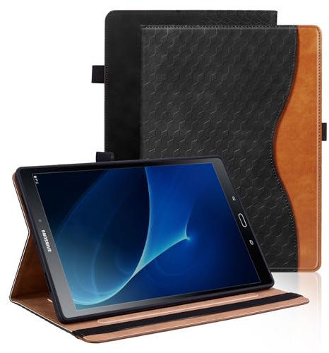 Vkooer Funda para Samsung Galaxy Tab A 10.1 Pulgada（A6 2016 SM-T580/T585 Carcasa PU Cuero [Auto-Sueño/Estela] Flip Case Cover con Ranura para Tarjetas y Función de Soporte - Negro