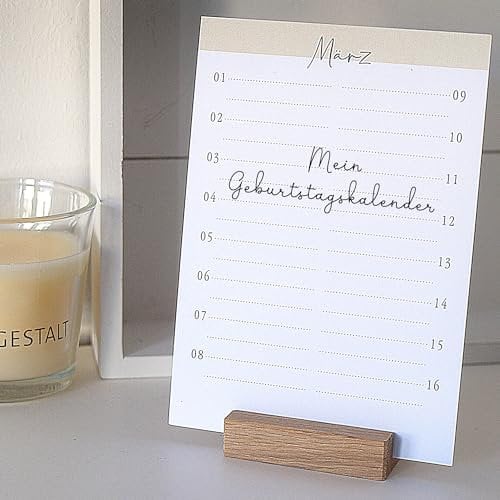 Geburtstagskalender immerwährend Tischkalender Postkartengröße optional mit Holzständer zum Aufstellen Farbauswahl