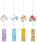 BENECREAT 4 Stück Japanisches Rundes Windspiel Aus Glas, Himmelblaues Lilafarbenes Gelbes Windspiel Mit Blumenmotiv Und Gebetspapieranhänger Für Garten, Terrasse, Fensterbank-Dekoration