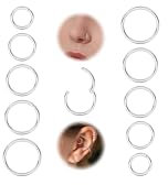 Diamday 10stk Nasenpiercing Ring 316L Chirurgenstahl Nasenring Septum Ring Helix Piercings Gold Conch Piercing Ring 16G 18G 20G Nasenpiercing Rook Daith Knorpelohrring Lippenring Ohr Piercing Silber