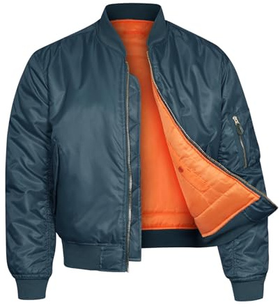 VINTIKA Bomber Jacket MA1 Classic US Air Force Pilot Flight Military Style Nylon Padded Coat - Navy - L