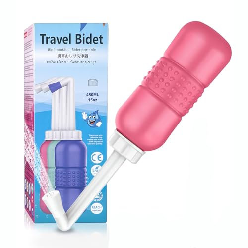 Giural Bidet Portable Soin Post-Partum - 450Ml Peri Bottles Femmes - Douche Intime Perinée Jet À L'envers - Pompe Lavage De Voyage Après L'accouchement,Rose