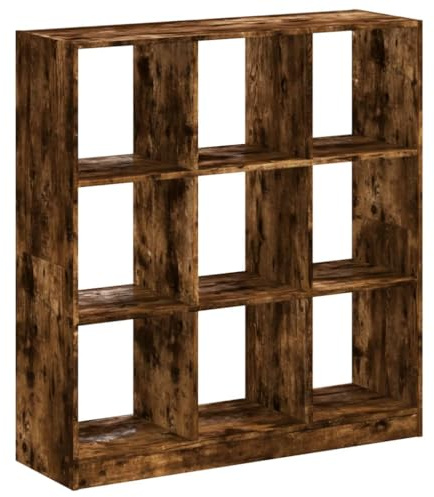 vidaXL Bücherregal, Bücherschrank Regal mit 9 Fächern, Standregal für Wohnzimmer Büro, Büroregal Aktenregal Würfelregal, Räuchereiche Holzwerkstoff