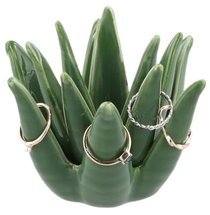 Wisebom Soporte para Anillo de Aloe, Soporte de Anillo para Joyas de Cactus Plato Porta Anillos Aloe en Cerámica Platos para Anillos de Cactus para Joyas, Pulseras, Pendientes, Collar
