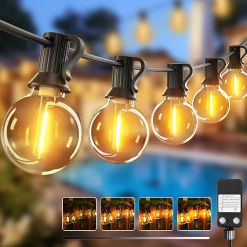 litogo 18M/60FT Festoon Lights Outdoor, Timer & Dimmable Garden Lights Mains Powered, 18+2 Shatterproof G40 Bulbs, Waterproof Outside String Light for Yard Wedding Gazebo Patio Party