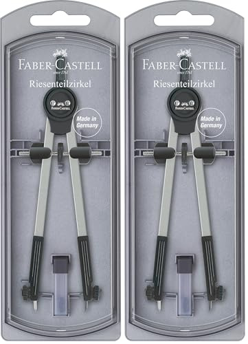 FABER-CASTELL 174207 - Zirkel Risenteilzirkel schwarz, inkl. Ersatzteilen und Zirkelminen, für Schule und Ausbildung (Packung mit 2)