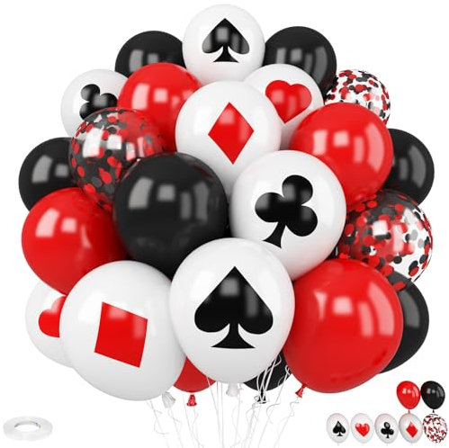 Poker-Luftballons, 30,5 cm, Casino-Themen-Party-Ballons, schwarz, weiß, rot, Latex-Ballon, rot, schwarz, Happy für Poker, Casino-Nacht, Partyzubehör, Poker, Geburtstagsdekorationen, 30 Stück