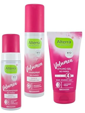 Naturkosmetik Volumen Haarstyling-Set (3-teilig) | mit Bio-Papaya | Schaumfestiger, Haarspray & Styling-Gel für feines Haar | Zertifizierte Naturkosmetik & Vegan(Alterra)