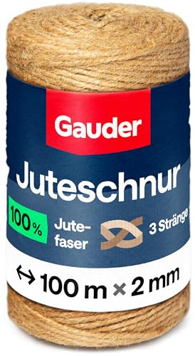 GAUDER Cordel de Yute Natural, Hilo de jardín & macramé (100 m x 2 mm)