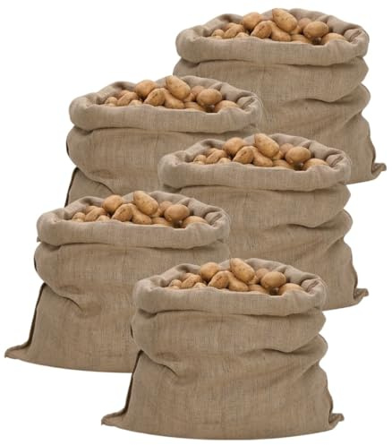 QUAHEAS Jutesäckar, 5 stycken, 100 x 110 cm, 100 % jute, 340 g/m², robust, lätt, vikbar, mångsidig för trädgård, förvaring, transport och dekoration, naturligt material för hem och utomhusbruk