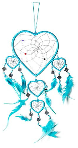 Großes 50cm x 16cm Traumfänger Dreamcatcher Knall Türkises Herz Türkis Silber Spiegel
