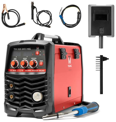 TIGMIG Saldatrice Inverter MIG/MAG (Con o Senza Gas) + FLUX (Filo animato) + MMA (Elettrodo), Fino a 170 AMP, Modello TM223INVMIG, Inverter IGBT, Accessori inclusi, Garanzia e Assistenza Italia