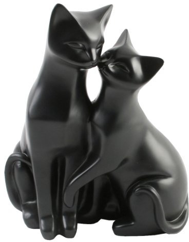 Katzenfigur mit zwei Katzen, Motiv Mr & Mrs Cat, Zierelement für Katzenliebhaber, Weiß, Kunstharz, Schwarz , 21 x 16 x 12cm