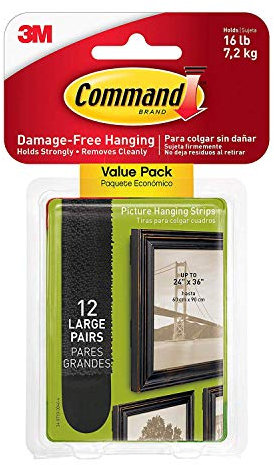 Command Bandes de fixation, Large, Blanc, 4 bandes (17206-es), 17206BLK-12ES