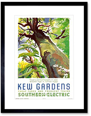 VINTAGE TRAVEL KEW GARDENS SOUTHERN ELECTRIC TREE BIRD FRAMED PRINT B12X11920