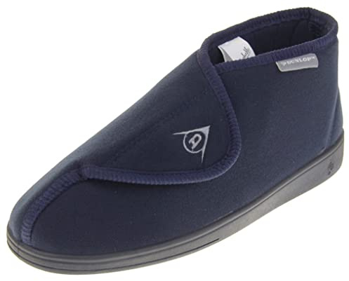 Dunlop Mens Adjustable Quick Easy Touch Fastening Orthopaedic Boot Slippers - Washable Hook and Loop Cosy Winter Bootie Slippers Men Size 10 UK