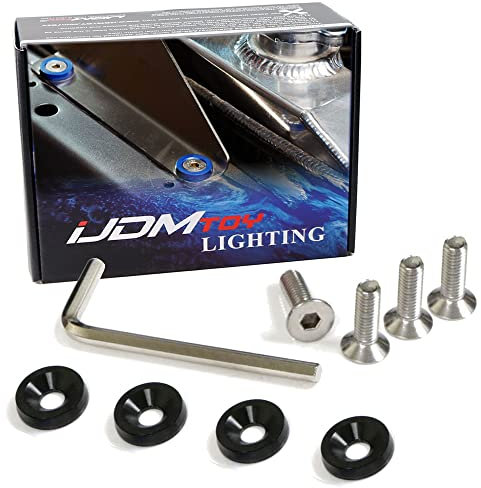 iJDMTOY (4) JDM Racing Style Black Aluminum Washers Bolts Kit Compatible With Car License Plate Frame, Fender, Bumper, Engine Bay, etc