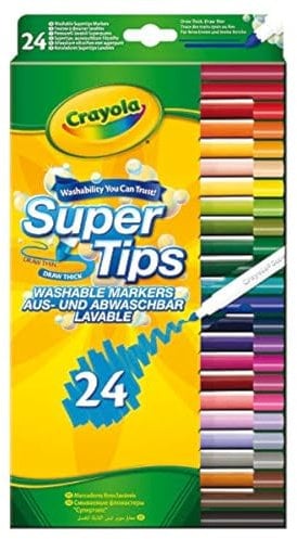 CRAYOLA SuperTips Washable Markers - Assorted Colours Age 3+ (Pack of 24) | Premium Felt Tip Pens That Can Easily Wash Off Skin & Clothing | Ideal for Kids Aged 3+